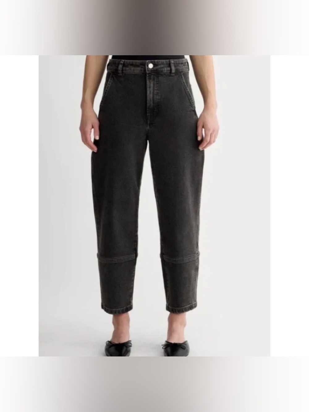 Everlane Women’s’ Barrel Leg Cargo Utility Black Denim Jeans Size 00 Minimalist - Picture 2 of 16